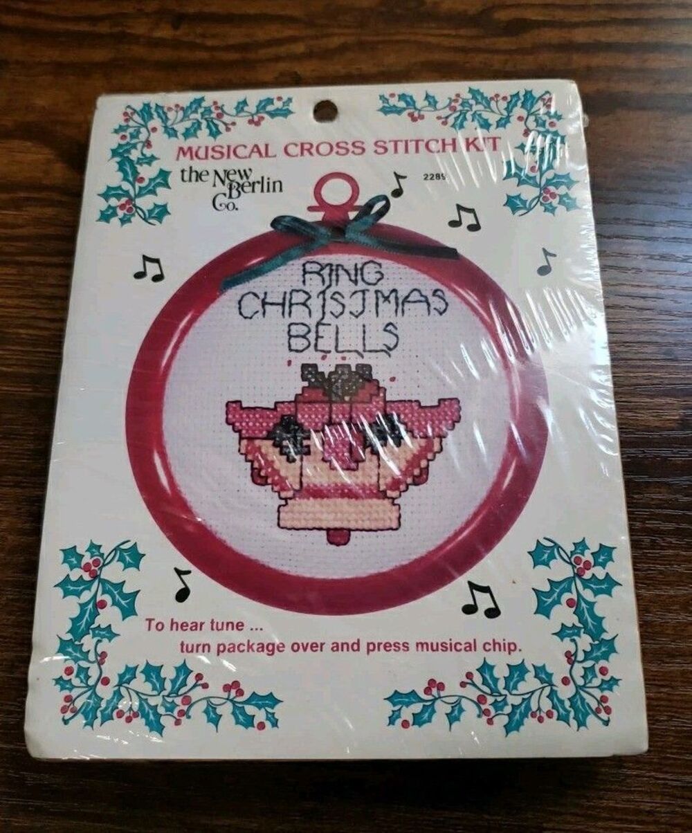 New Berlin Co Christmas Bells 2289 Musical Cross Stitch Ornament Kit Vintage NOS